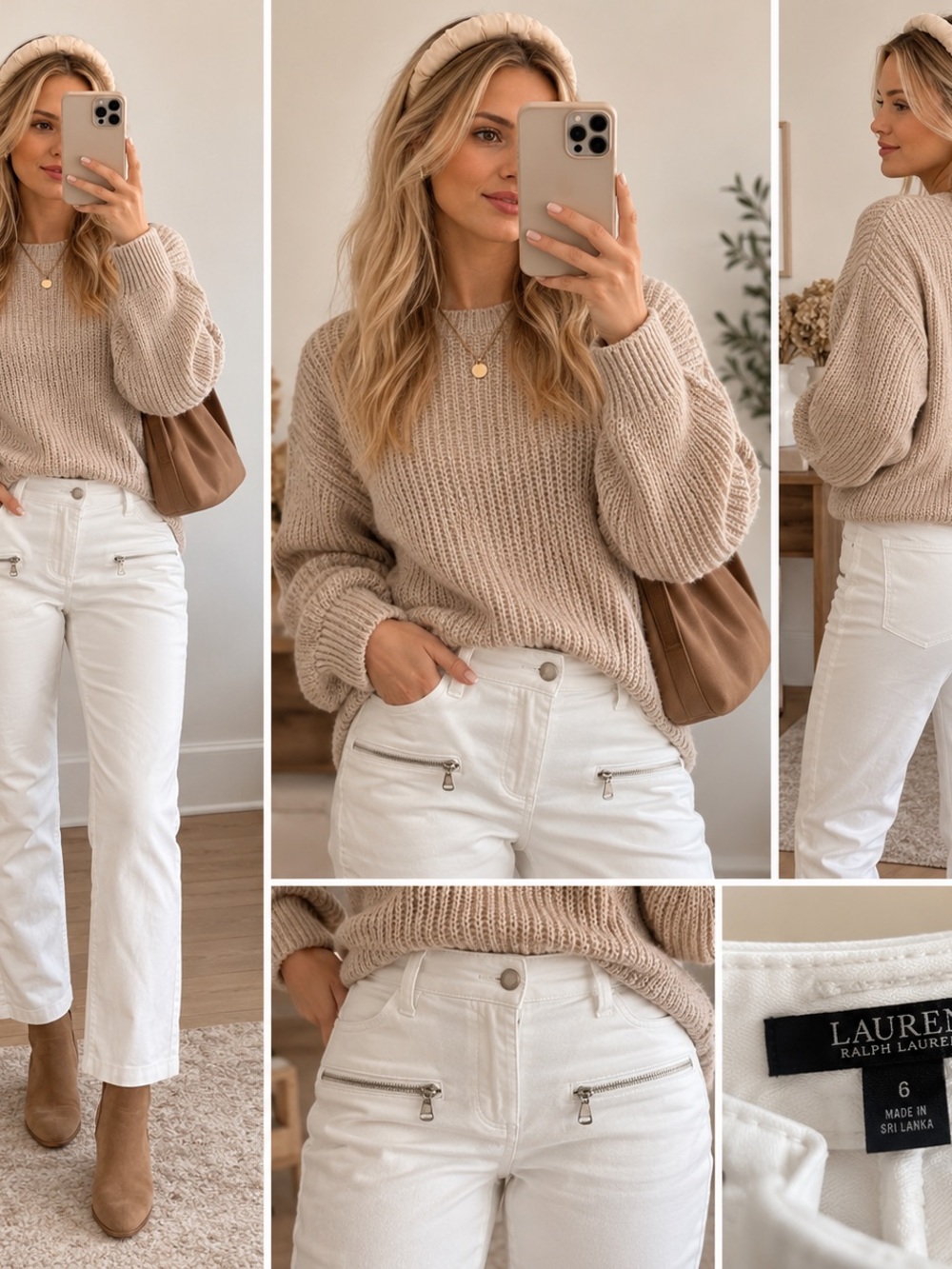 Ralph Lauren White Straight-Leg Jeans with Front Zip Pockets